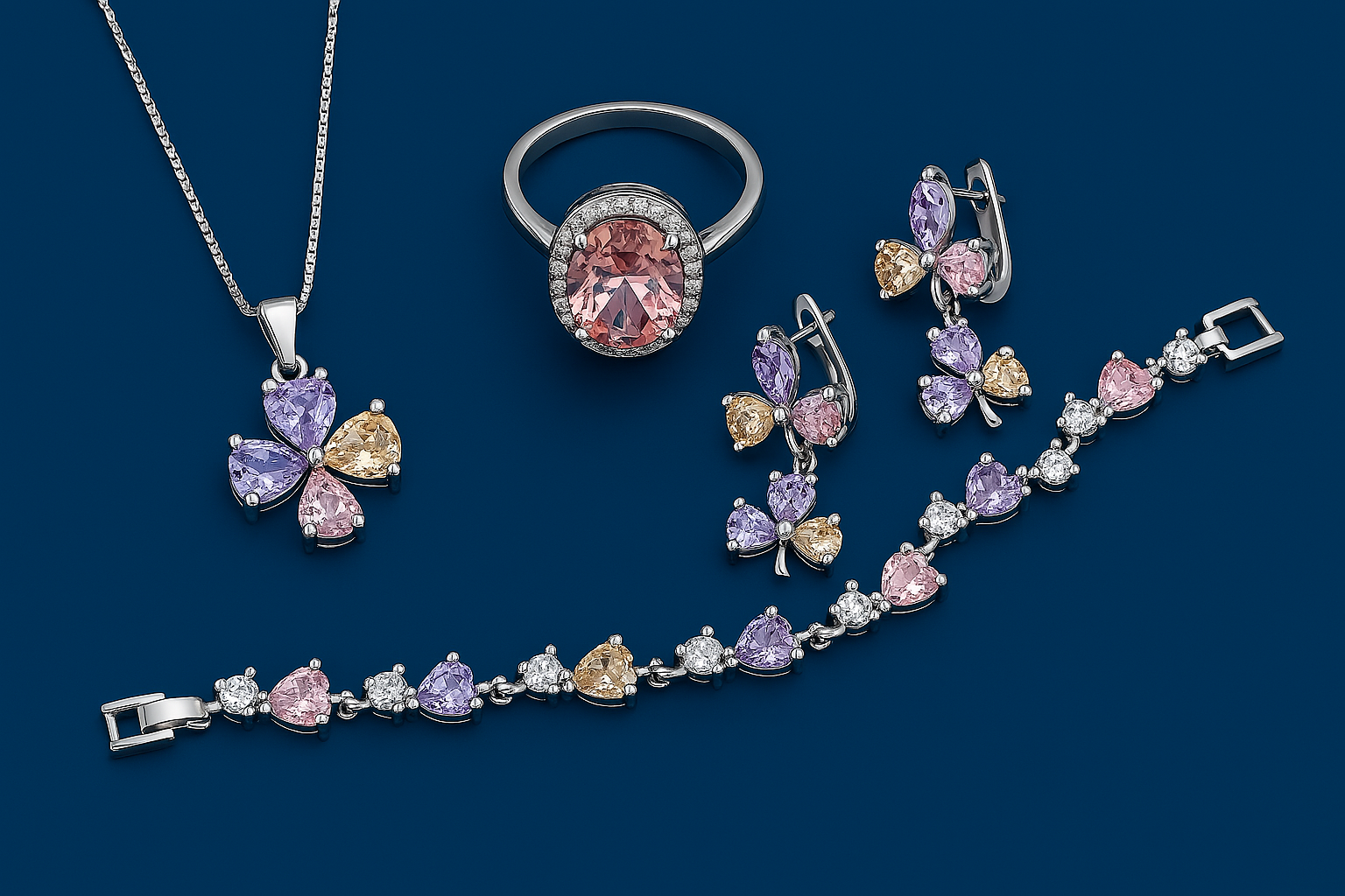 Clover Zircon Diamond Jewellery Set Women