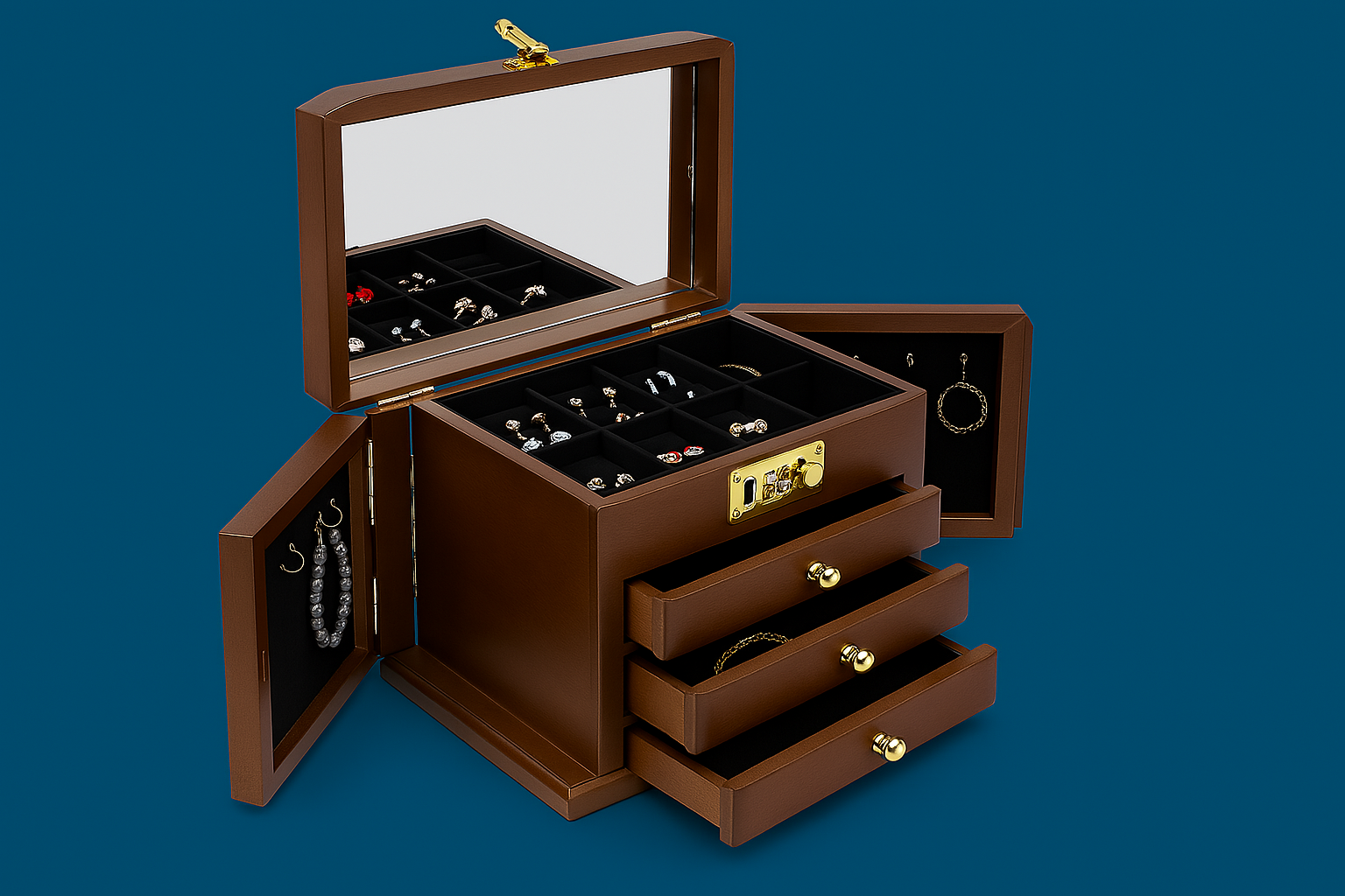 Combination Lock Solid Wood Jewellery Box