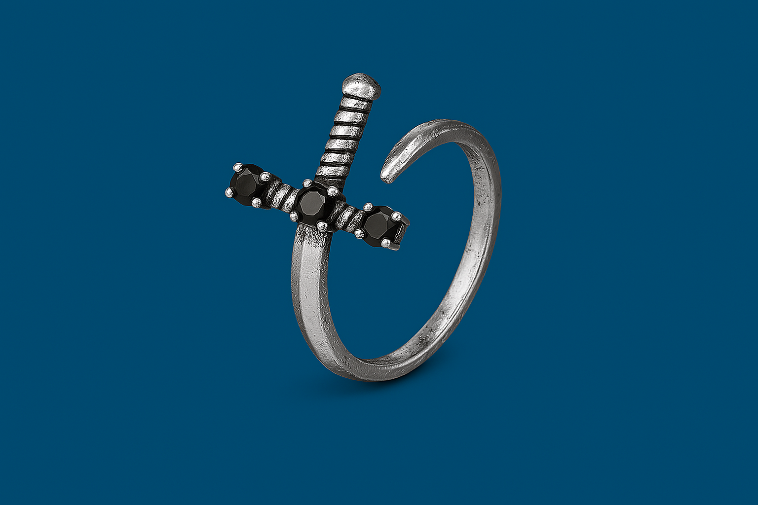 Personalised Minimalist Black CZ Sword Ring Jewellery