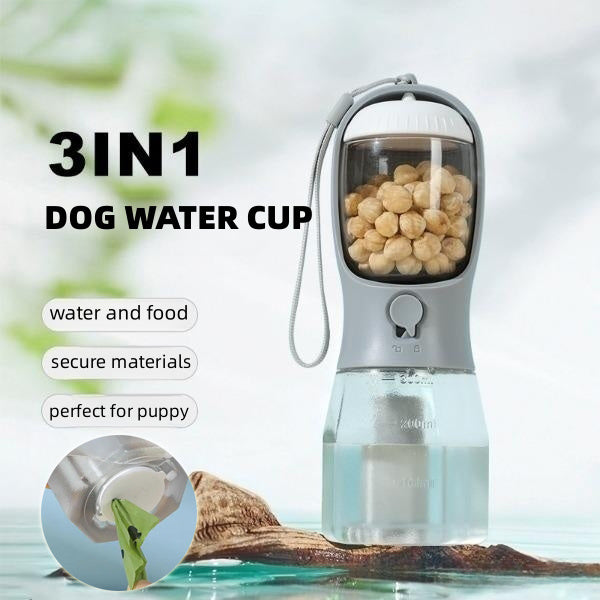 3-in-1 Portable Dog Water Cup – Drink, Food & Waste Bag Holder