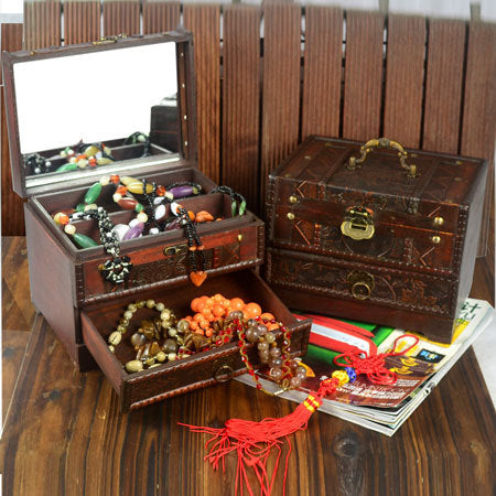 Wooden Jewelry Dressing Box with Mirror – Elegant Storage Organizer for Women