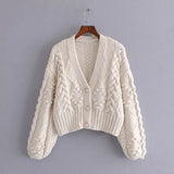 Women's Slimming Costume Jewellery Button Knitted Jacket