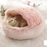 2-in-1 Plush Pet Bed – Warm Round Bed for Cats & Dogs
