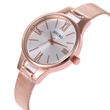 Women's Rose Gold Mesh Watch – Minimalist Round Dial with Pin Buckle