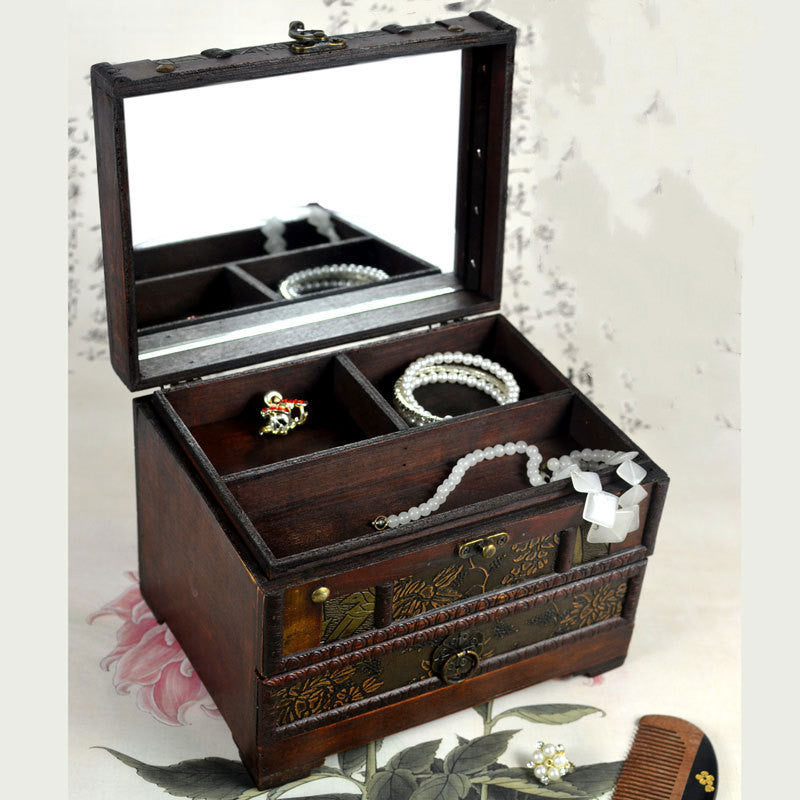 Wooden Jewelry Dressing Box with Mirror – Elegant Storage Organizer for Women