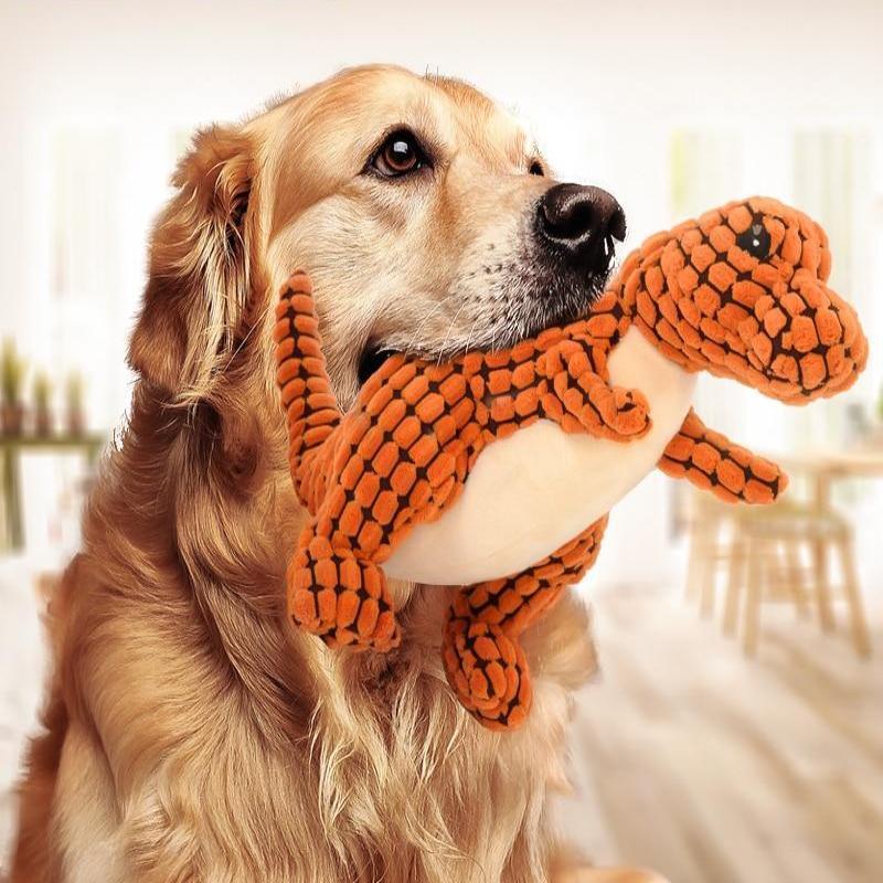 Dinosaur Plush Chew Toy for Large & Small Dogs – Squeaky, Interactive Pet Toy