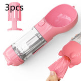3-in-1 Portable Dog Water Bottle – Feeder, Bowl & Waste Bag Storage