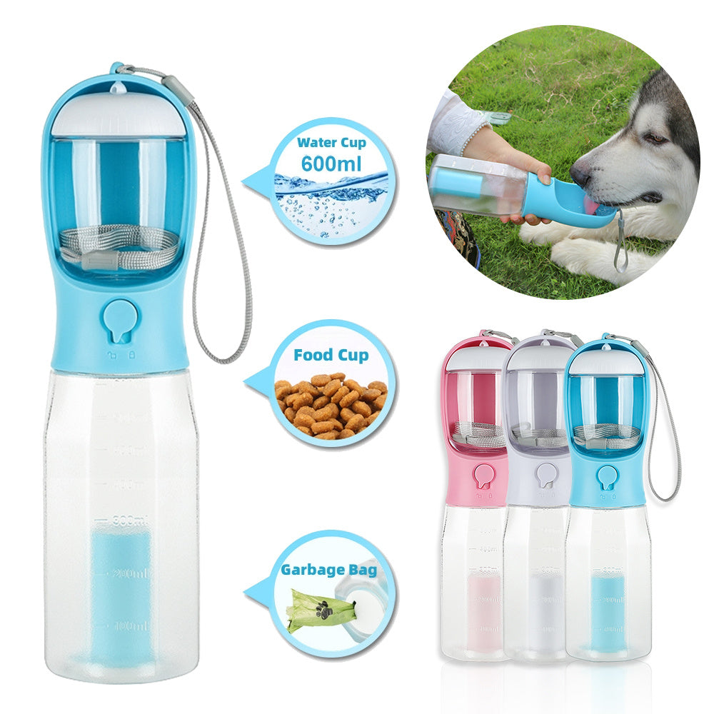 3-in-1 Portable Pet Water Bottle – Feeder, Drinker & Poop Dispenser