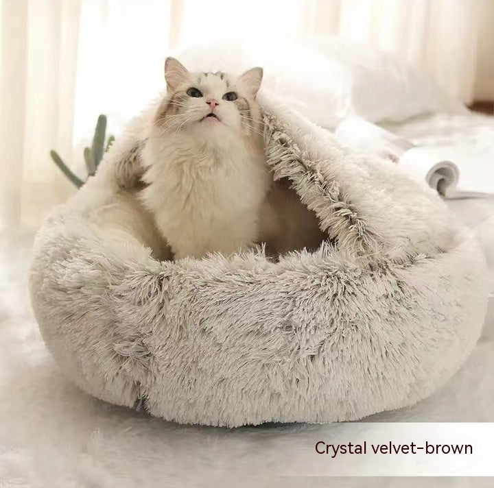 2-in-1 Plush Pet Bed – Warm Round Bed for Cats & Dogs