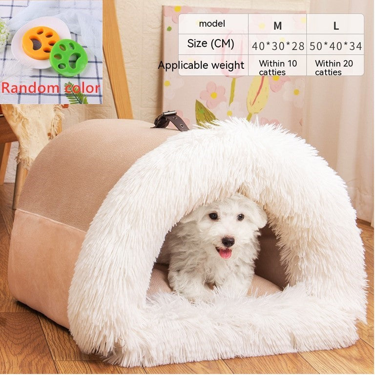 Portable Warm Pet Nest – Winter Dog & Cat Bed with Long Fur & Moisture-Proof Design