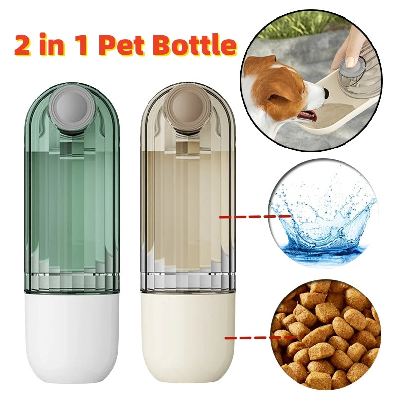 2-in-1 Portable Pet Water & Food Cup – Green Travel Bottle for Dog Walking