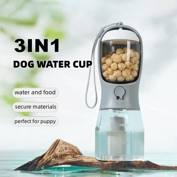 3-in-1 Portable Dog Water Cup – Drink, Food & Waste Bag Holder