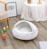 2-in-1 Plush Pet Bed – Warm Round Bed for Cats & Dogs